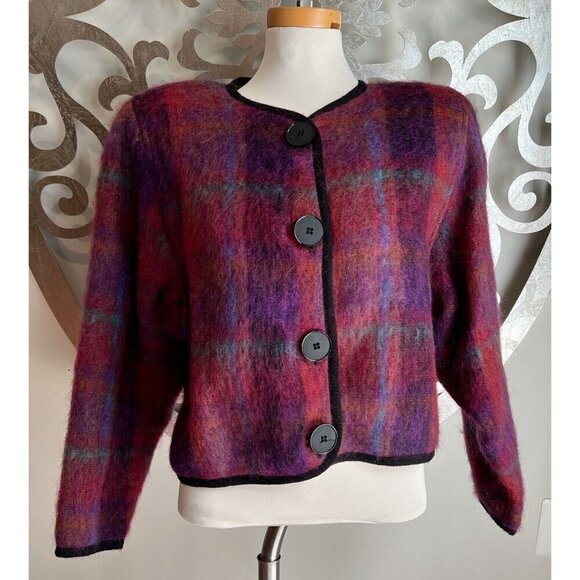 Tony Lambert Collection Cardigan MEDIUM Mohair Wool Long Sleeve Purple Vintage - Picture 1 of 6